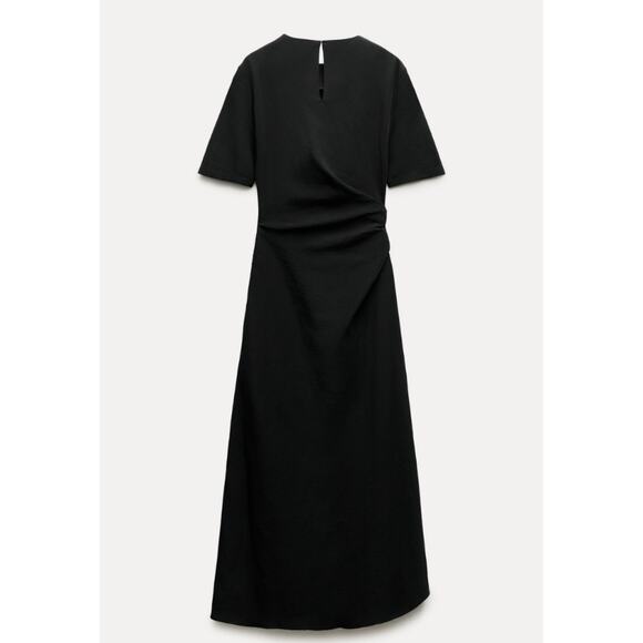 Zara Dresses & Skirts - Zara Women's Collection Side Draped Mixi Dress Black Linen Blend Old Money S